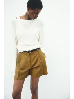 H&M - Women Green Tailored Linen-Blend Shorts