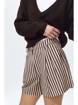 H&M - Women Brown Tailored Linen-Blend Shorts