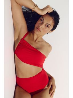 H&M - Women Red One-Shoulder Cut-Out Swimsuit