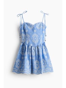 H&M - Women Blue Embroidered Tie-Strap Dress