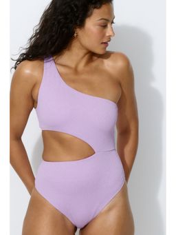 H&M - Women Purple Padded-Cup High Leg One-Shoulder Swimsuit