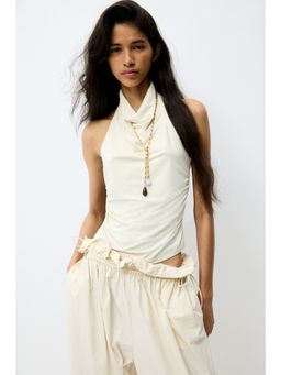 H&M - Women Beige Gathered halterneck top