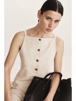H&M - Women Beige Linen-Blend Waistcoat