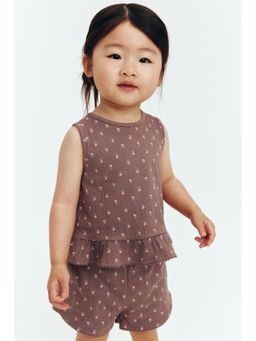 H&M - Girls Brown 2-Piece Crinkled Cotton Set