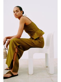 H&M - Women Green Linen-Blend Cut-Out Trouser
