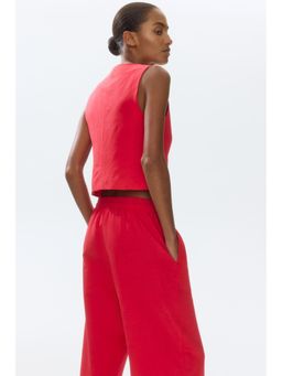 H&M - Women Red Linen-Blend Drawstring Trousers