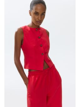H&M - Women Red Linen-blend waistcoat