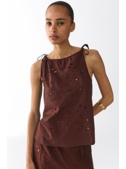 H&M - Women Brown Broderie Anglaise Tie-Strap Top