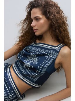 H&M - Women Multi-Color Cropped printed top