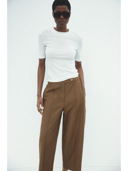 H&M - Women Brown Linen-Blend Barrel Trouser