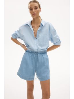 H&M - Women Blue Denim Drawstring Shorts
