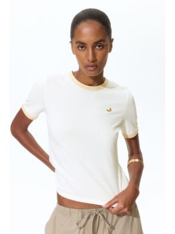 H&M - Women Beige Print-Motif Cotton T-Shirt