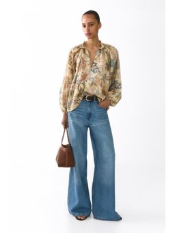 H&M - Women Beige Oversized Cotton-Blend Blouse