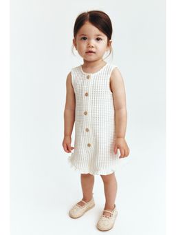 H&M - Girls White Waffle-Knit Romper Suit