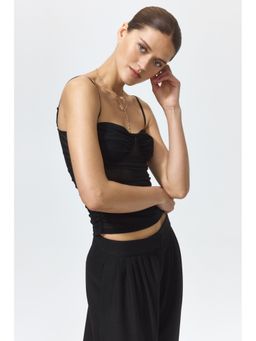 H&M - Women Black Ruched mesh top