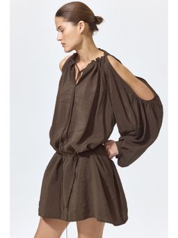 H&M - Women Green Balloon-Sleeved Cold-Shoulder Dress