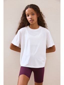 H&M - Girls White Loose Fit Sports T-Shirt With Softmove