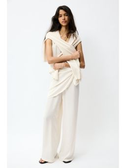 H&M - Women White Scarf-Detail Chiffon Trousers