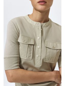 H&M - Women Beige Pima Cotton Henley Top