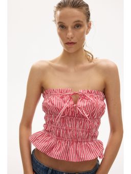 H&M - Women Red Drawstring-Detail Cotton Bandeau Top