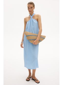 H&M - Women Blue Twist-Detail Halterneck Dress