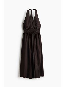 H&M - Women Brown Cotton Halterneck Dress