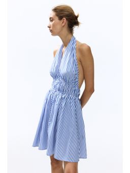 H&M - Women Blue Drawstring-Detail Halterneck Dress