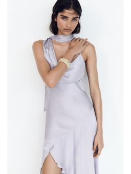 H&M - Women Purple Scarf-Detail Satin Dress