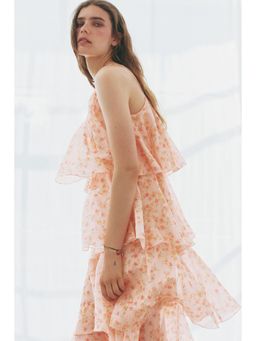 H&M - Women Pink Tiered One-Shoulder Linen-Blend Dress