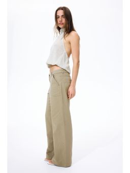 H&M - Women Green Wide Twill Trousers
