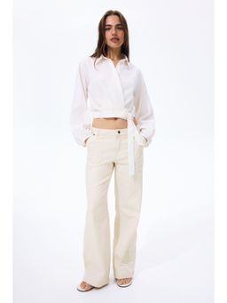 H&M - Women Beige Wide Twill Trousers