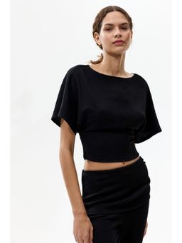H&M - Women Black Crinkled Tie-Detail Top