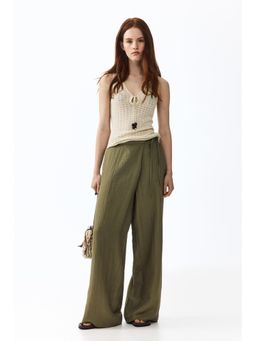 H&M - Women Green Linen-Blend Wrapover Trousers