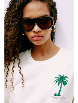 H&M - Women White Oversized Printed T-Shirt