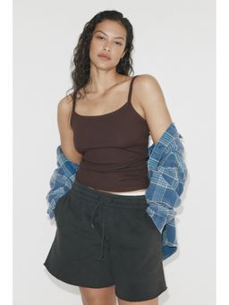H&M - Women Brown Ribbed Cotton Strappy Top