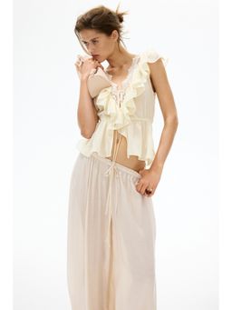 H&M - Women Yellow Flounce-Trimmed Lyocell Top