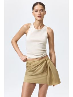 H&M - Women Beige Tie-Detail Twill Skirt