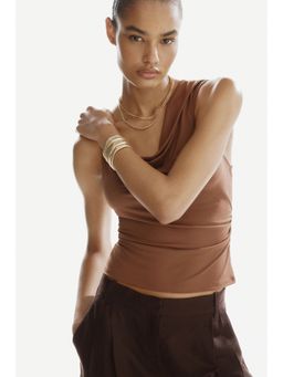 H&M - Women Brown Draped Asymmetric Top