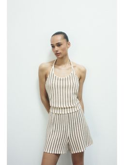 H&M - Women White Pointelle-Knit Halterneck Top