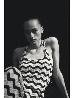 H&M - Women Black Pointelle-Knit Halterneck Top