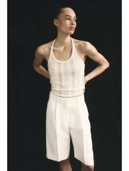 H&M - Women White Pointelle-Knit Halterneck Top
