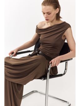 H&M - Women Brown Draped One-Shoulder Top