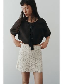 H&M - Women Beige Beaded Crochet-Look Skirt