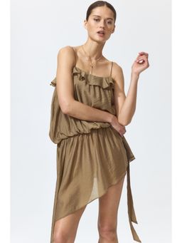 H&M - Women Green Asymmetric Flounce-Trimmed Dress