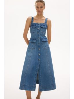 H&M - Women Blue Button-Front Denim Dress