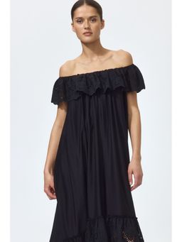 H&M - Women Black Broderie Anglaise Off-The-Shoulder Dress