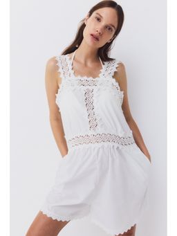 H&M - Women White MAMA Lace-Detail Cotton Playsuit