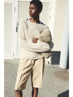 H&M - Women Beige Linen-Blend Bermuda Shorts
