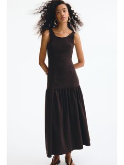 H&M - Women Brown Flared-Skirt Low-Back Dress