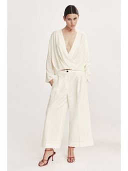 H&M - Women White Ankle-Length Linen-Blend Trousers